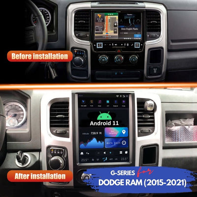 G-Series Android head unit installed view in Dodge RAM 2013-2019