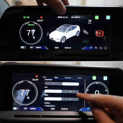 APEX 8.9-Inch CarPlay Screen from passenger side view in Tesla Model Y