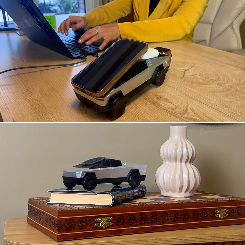 Cybertruck Style 3-In-1 Wireless Charging Station lifestyle shot