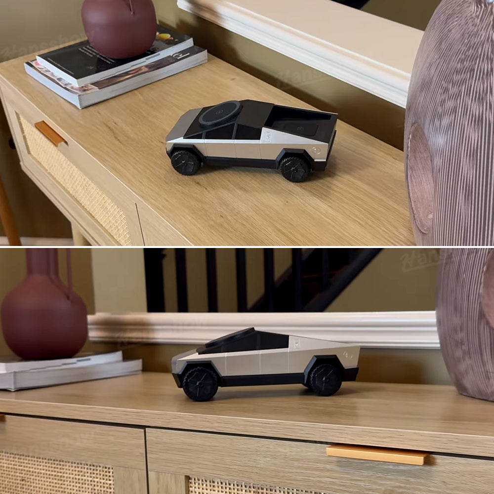 Cybertruck Style 3-In-1 Wireless Charging Station on dashboard