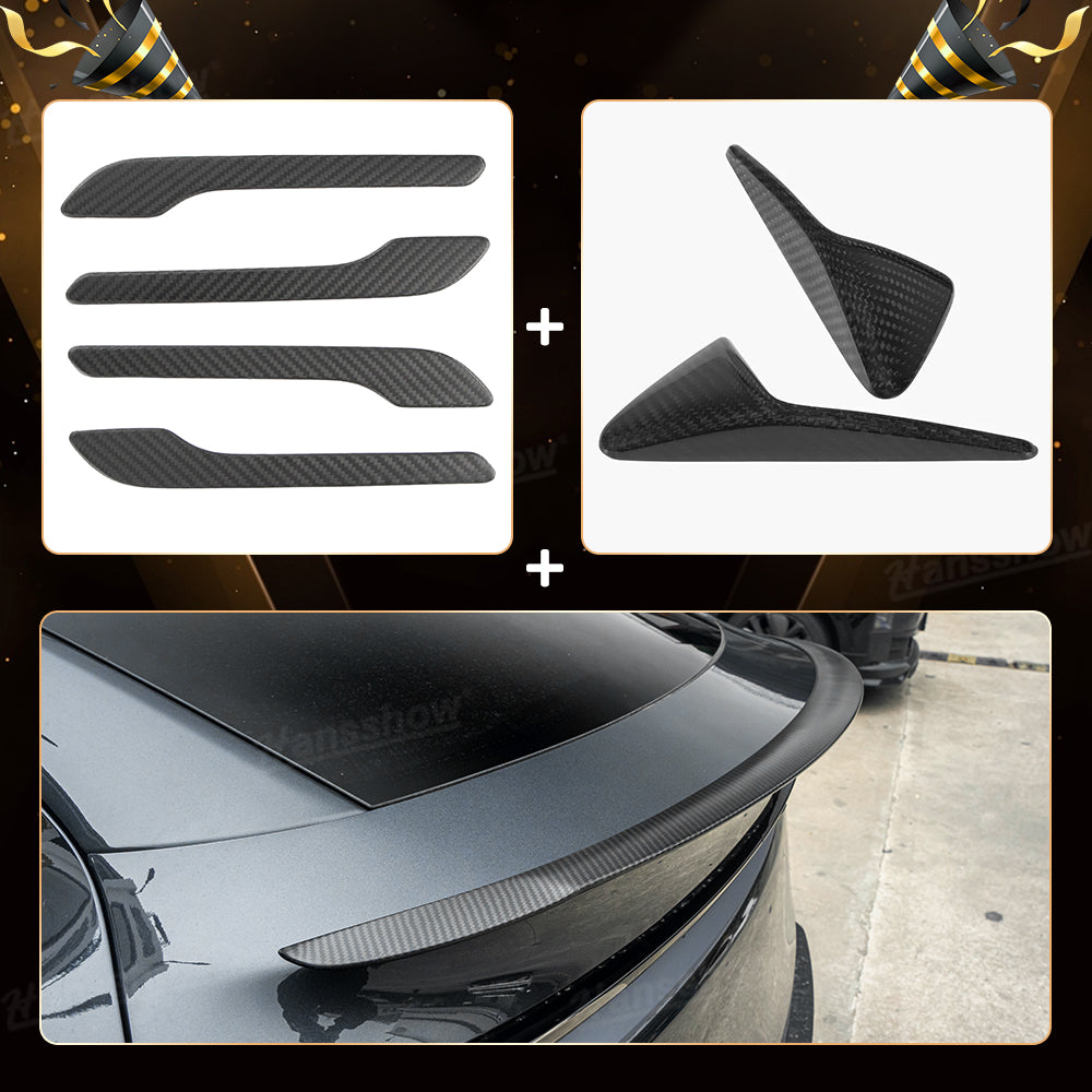 Model Y Juniper Real Carbon Fiber Kit Door Handle Cover front view