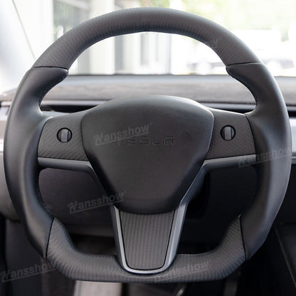 Tesla Model Y/3 Carbon Fiber Steering Wheel showing carbon fiber weave