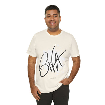 SWA Signature Splash Tee in athletic heather color on rack