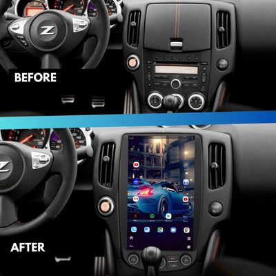 G-Series Android head unit side angle in Nissan 370Z