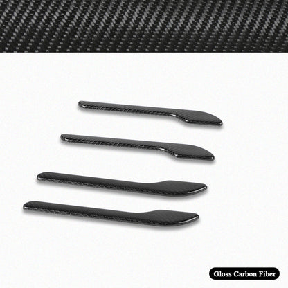 Side angle of Model Y Juniper Door Handle Cover Real Dry Molded Carbon Fiber