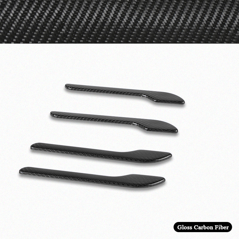 Side angle of Model Y Juniper Door Handle Cover Real Dry Molded Carbon Fiber