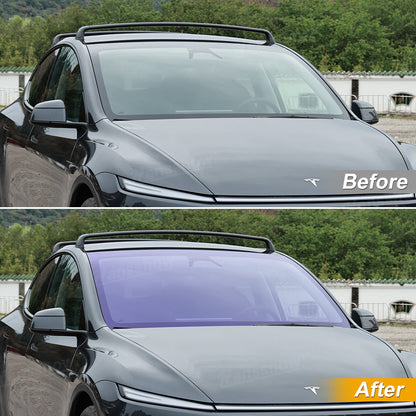 Model Y Juniper Front Windshield PPF UV & Heat Protection Film - installed view
