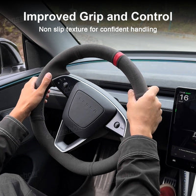 Model Y Juniper/3 Highland Premium Alcantara Steering Wheel Cover - installation process