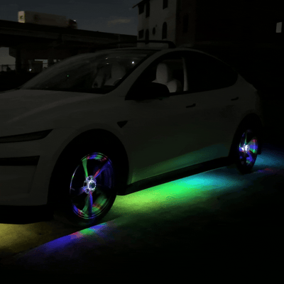 Model Y Juniper Wheel Hub Lights close-up of LEDs