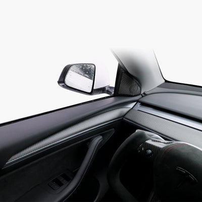 Model Y/3 Real Carbon Fiber Dashboard & Front Door Trim Panel Replacement Kit - close-up detail