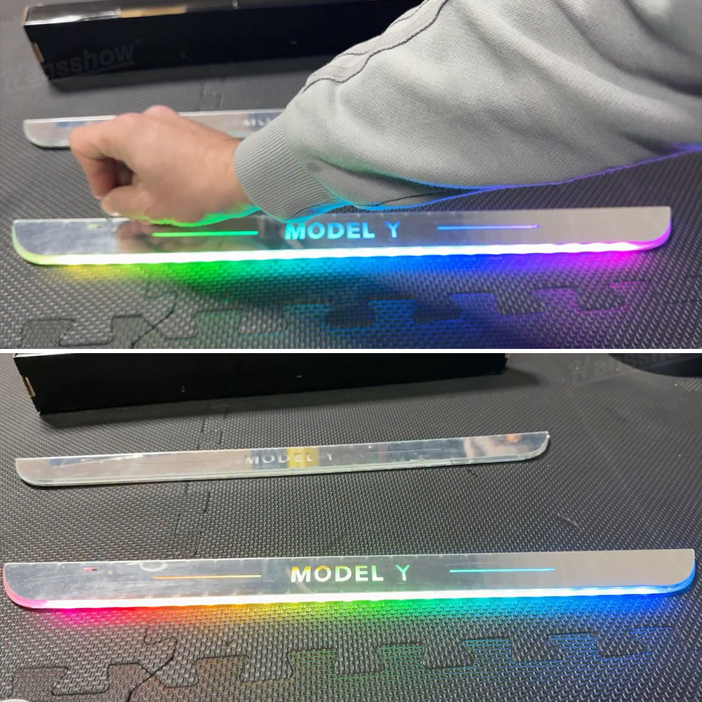 Model Y Juniper RGB Door Sill Plates highlighting OEM-style fit