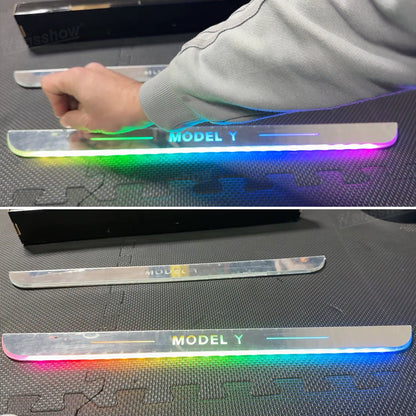 Model Y Juniper RGB Door Sill Plates highlighting OEM-style fit