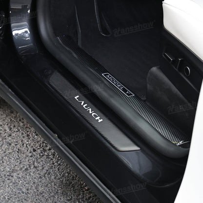 Model Y Juniper Real Carbon Fiber Door Sills color contrast