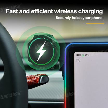 Close-up of Model 3/Y Screen Ambient Light Center Console