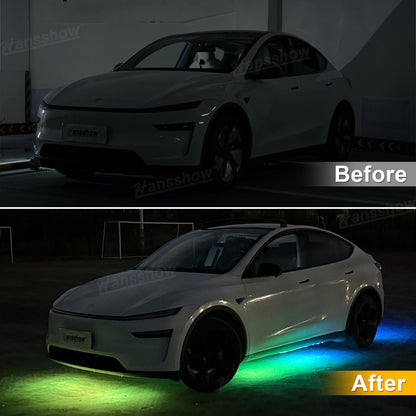 Model Y Juniper Underglow Lights LED Chassis Ambient Lighting Kit - installed on vehicle