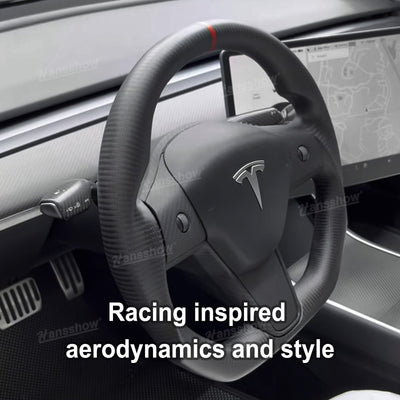 Model 3/Y Full Carbon Fiber Steering for Tesla Model Y - installed view