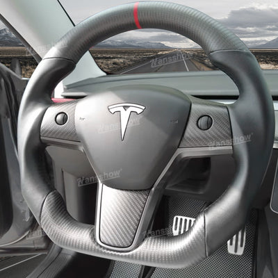Tesla Model Y/3 Carbon Fiber Steering Wheel installed view