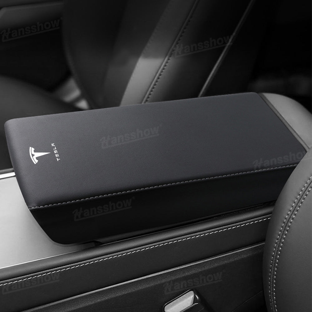 Model Y Juniper Armrest Cover front view with TESLA logo