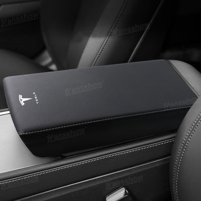 Model Y Juniper Armrest Cover front view with TESLA logo