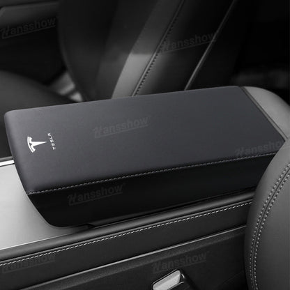 Model Y Juniper Armrest Cover front view with TESLA logo