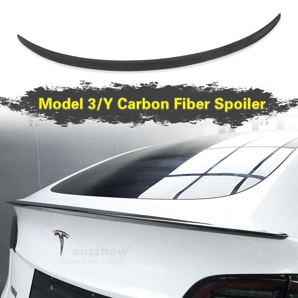Installed Model 3/Y Real Carbon Fiber Rear Trunk Lip Spoiler on Tesla Model Y
