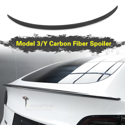 Installed Model 3/Y Real Carbon Fiber Rear Trunk Lip Spoiler on Tesla Model Y