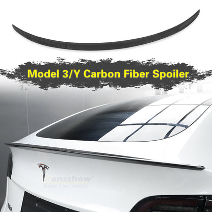 Installed Model 3/Y Real Carbon Fiber Rear Trunk Lip Spoiler on Tesla Model Y