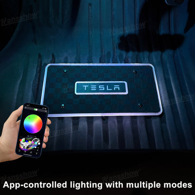 Model Y Juniper LED Floor Mat Lights with Tesla Logo - RGB lighting in action