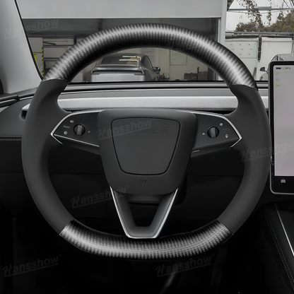 Model Y Juniper Steering Wheel Upper & Lower Carbon Fiber Left & Right Leather - Front View