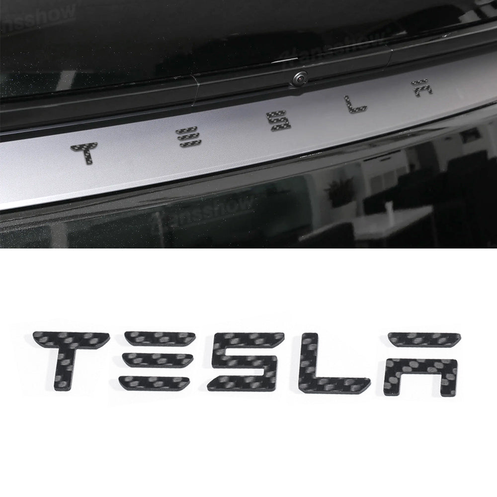 Model Y Juniper Carbon Fiber Tailgate Emblem front view