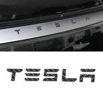 Model Y Juniper Carbon Fiber Tailgate Emblem front view
