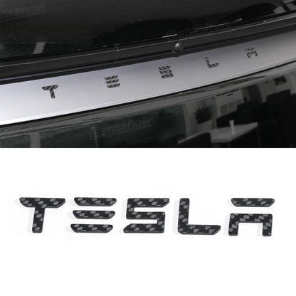 Model Y Juniper Carbon Fiber Tailgate Emblem front view