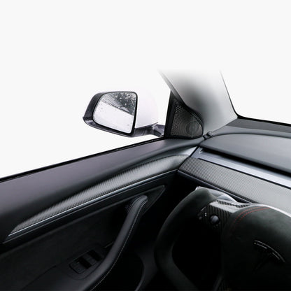 Model Y/3 Real Carbon Fiber Dashboard Trim Panel Replacement Kit installed view