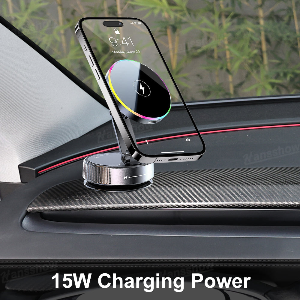 Wireless Charger Phone Holder with RGB Ambient Lighting for Tesla Model Y - installed view