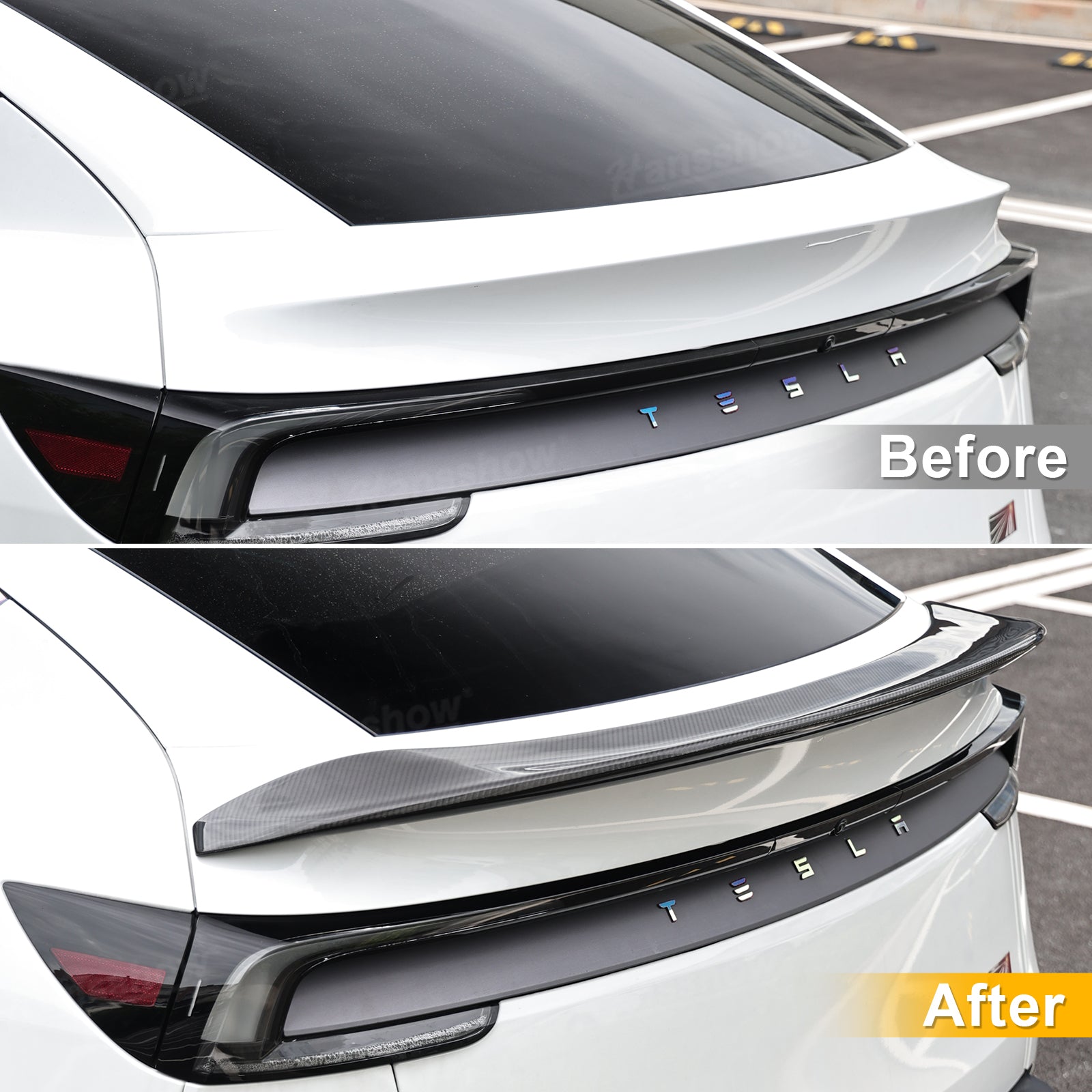 V-Style Rear Spoiler for Tesla Model Y glossy finish detail