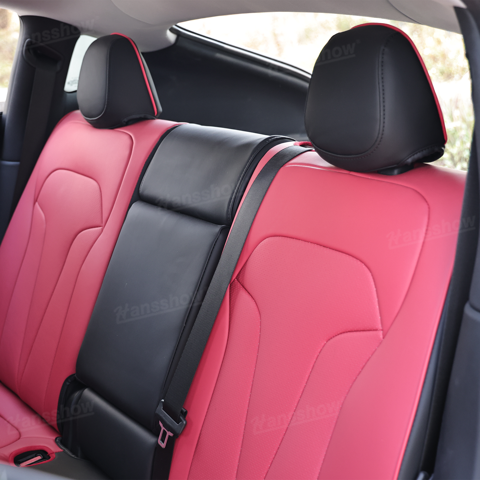 Model Y Juniper Upgrade Seat Covers with Bold 'T' Emblem - Close-up of Fit