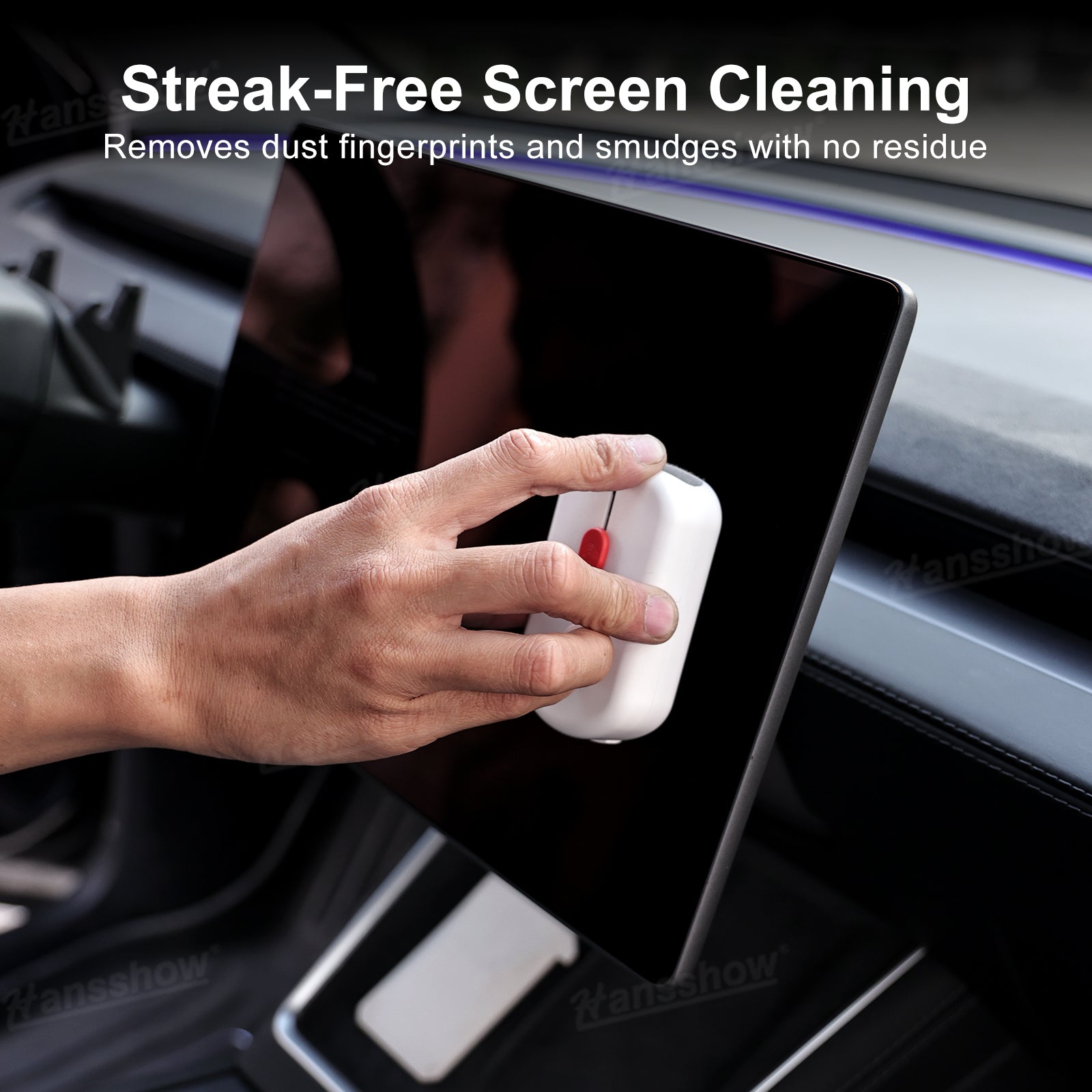 Screen Cleaner for Tesla Center Screen demonstrating cleaning action