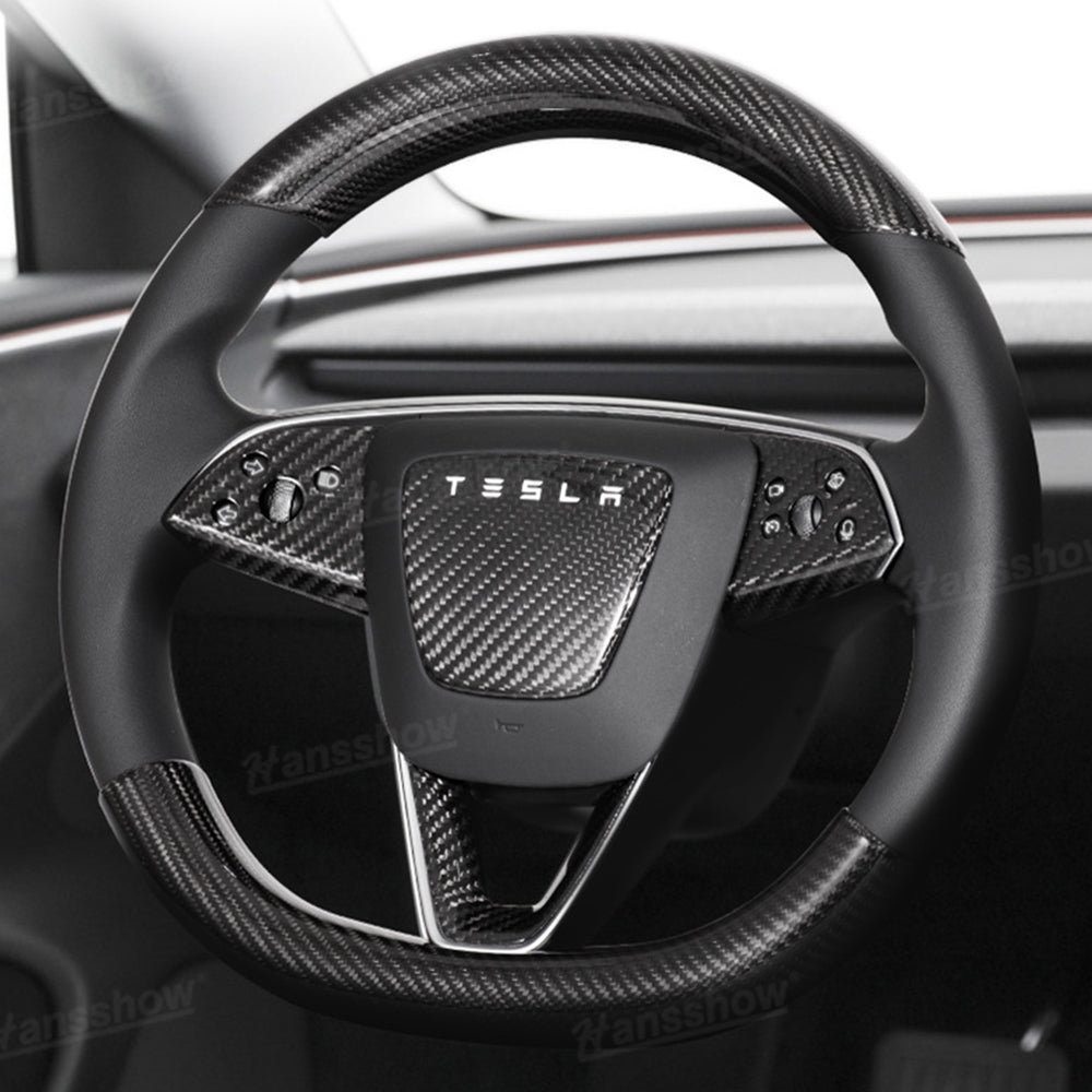 Model Y Juniper Real Carbon Fiber Steering Wheel Trim Kit upper cover detail
