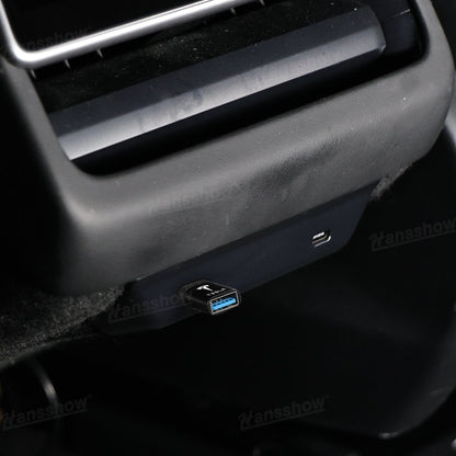 Type-C to USB Adapter with TESLA Logo for Tesla Model Y Juniper - metallic finish detail