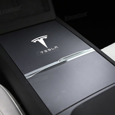 Model Y Juniper Center Console Vinyl Wrap Logo Sticker detail close-up