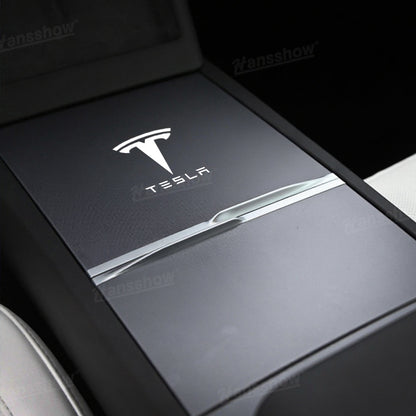 Model Y Juniper Center Console Vinyl Wrap Logo Sticker detail close-up