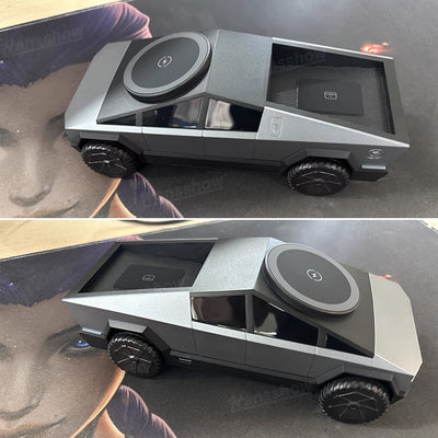 Cybertruck Style 3-In-1 Wireless Charging Station hidden earbud compartment