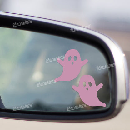Side view of Halloween Ghost Face Car Rearview Mirror Sticker for Tesla Model Y