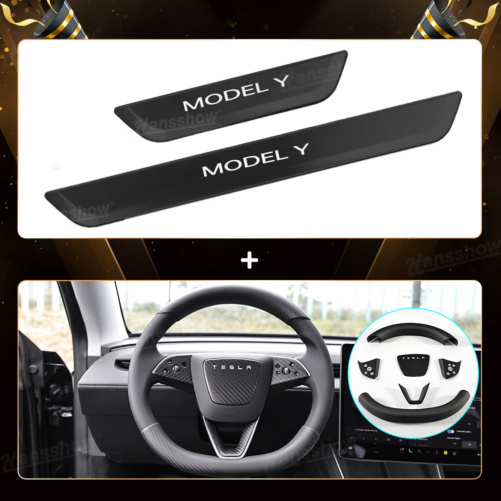 Model Y Juniper Protector Kit LED Illuminated Welcome Pedal Door Sill - front view