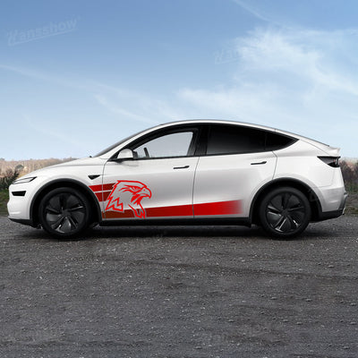 Close-up of Model Y Juniper Vinyl Wrap Body Decal Kit with Eagle Head Style