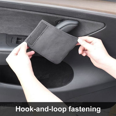 Model Y Juniper Alcantara door handle covers installed