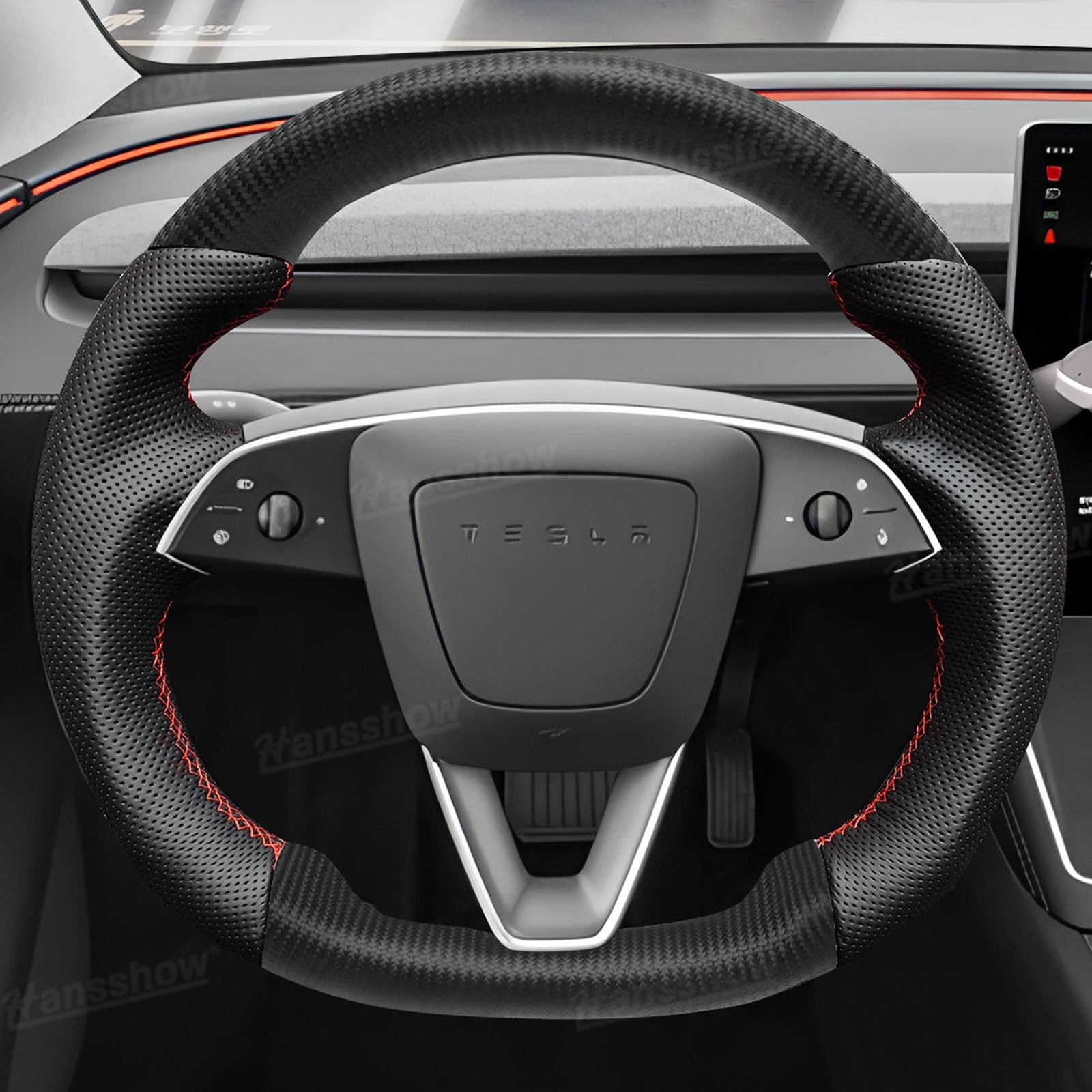 Model Y Juniper Steering Wheel Carbon Fiber Style in Tesla cabin