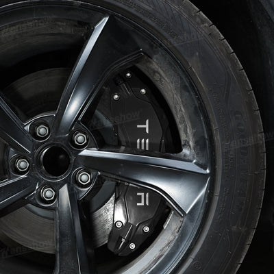 Model Y Juniper Wheel Brake Caliper Cover Set with Tesla Logo - Close-up of finish