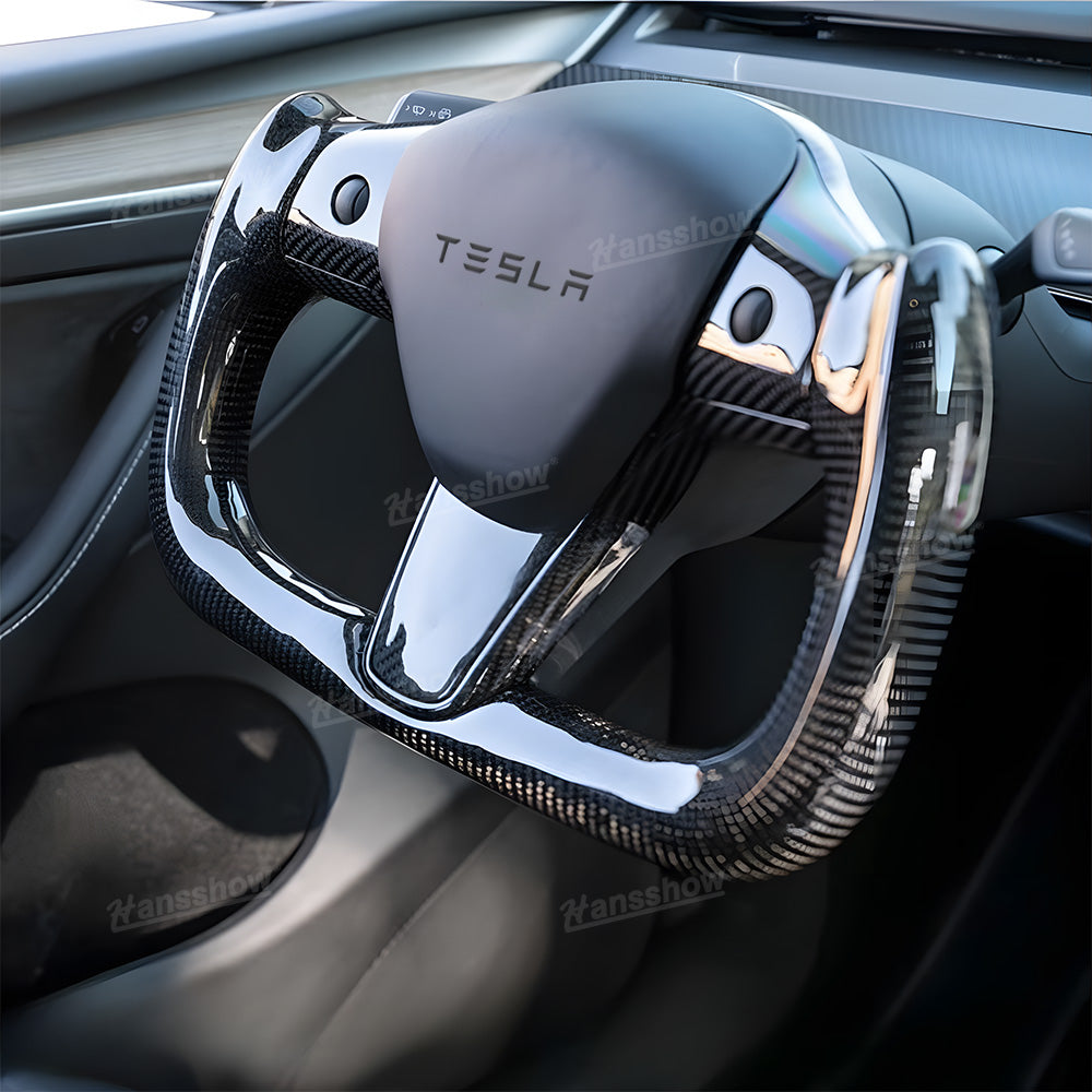 Tesla Model Y/3 Real Carbon Fiber Steering Wheel Yoke/F1 Style front view