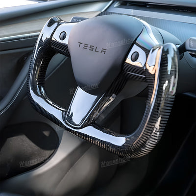 Tesla Model Y/3 Real Carbon Fiber Steering Wheel Yoke/F1 Style front view